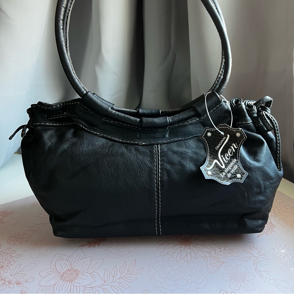 VTG Y2K Vicen Black Leather Shoulder Bag NWT - Picture 3 of 13